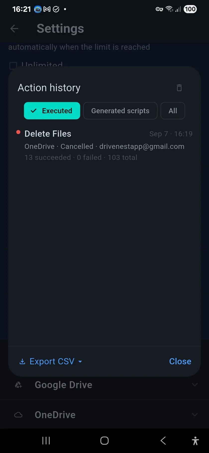 Action history log