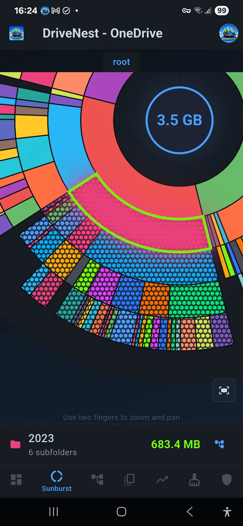 Excluded folders on the sunburst chart