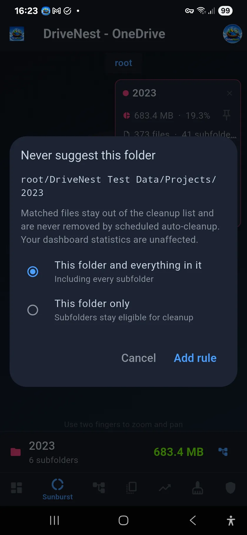 Cleanup exclusion rule