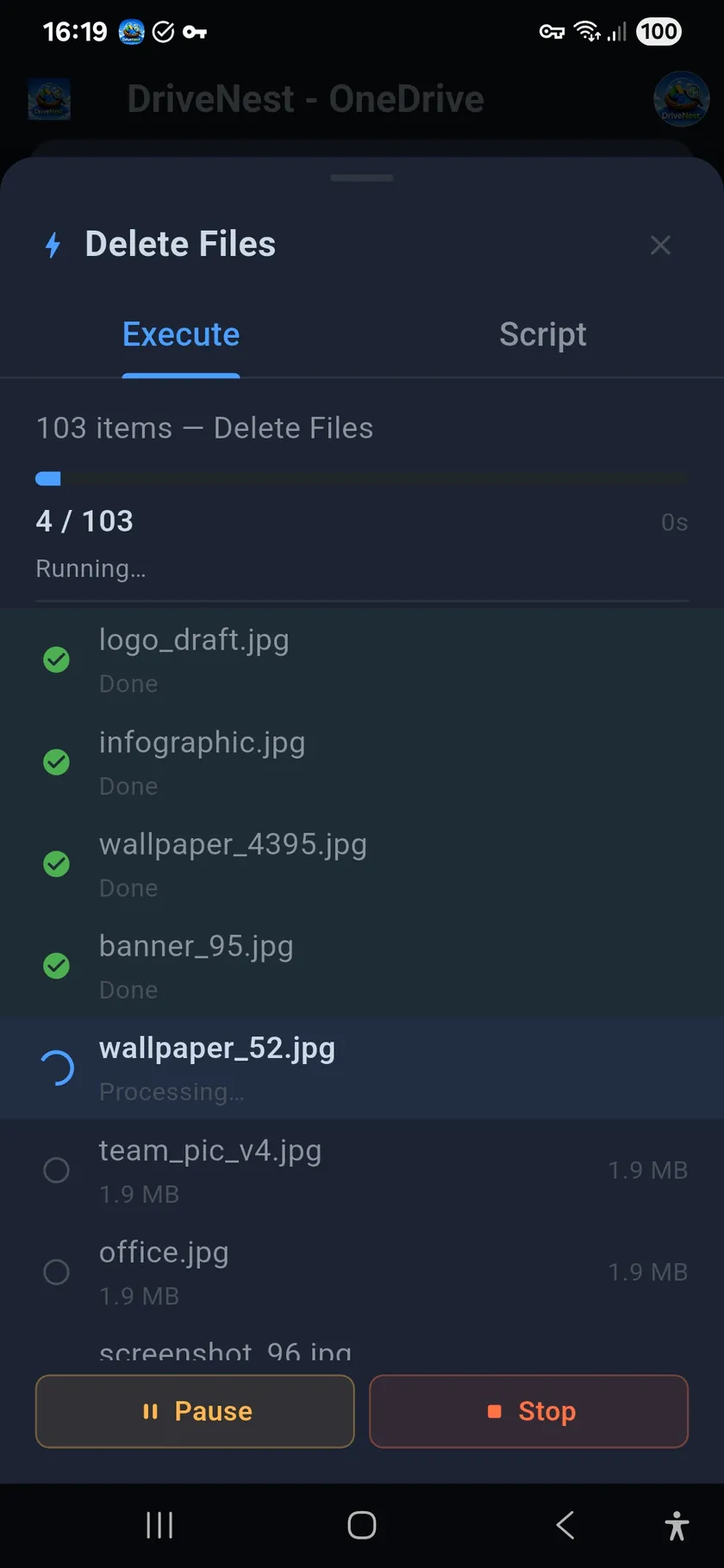 In-app execution on OneDrive