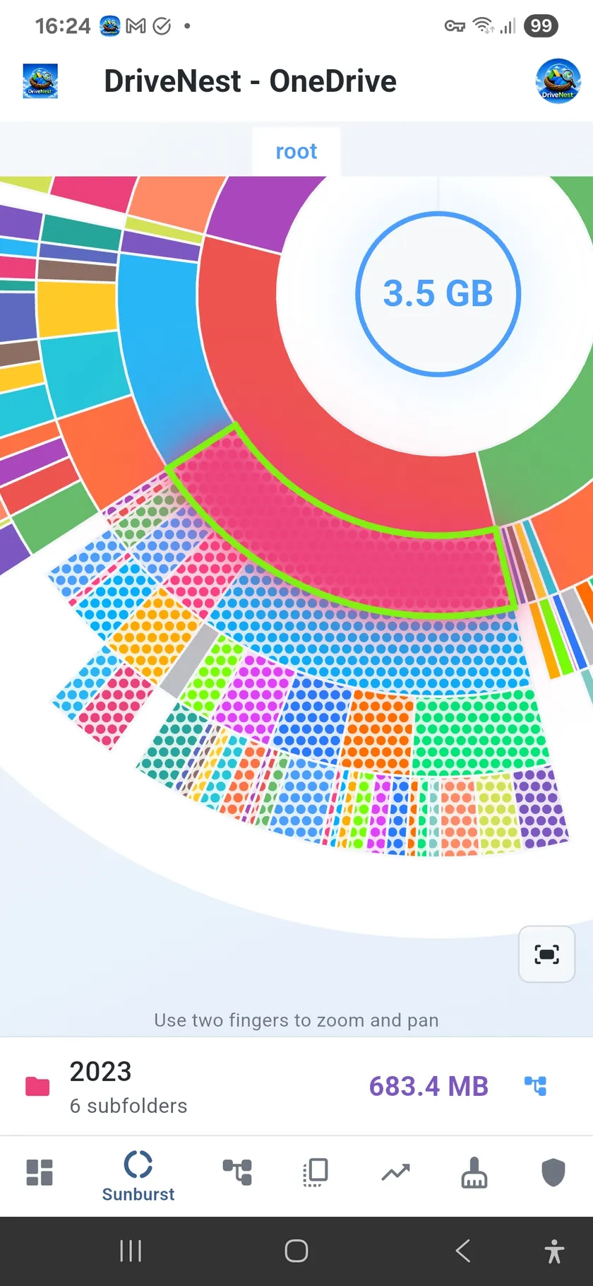 Excluded folders on the sunburst chart - Light
