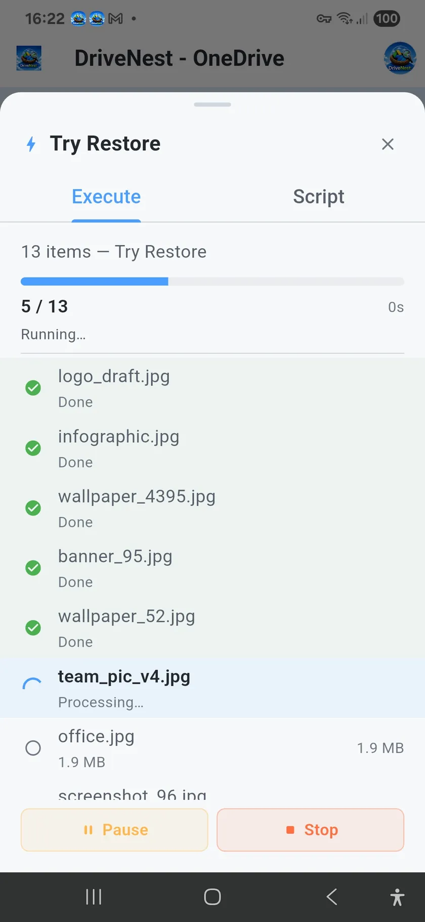 In-app execution on OneDrive - Light