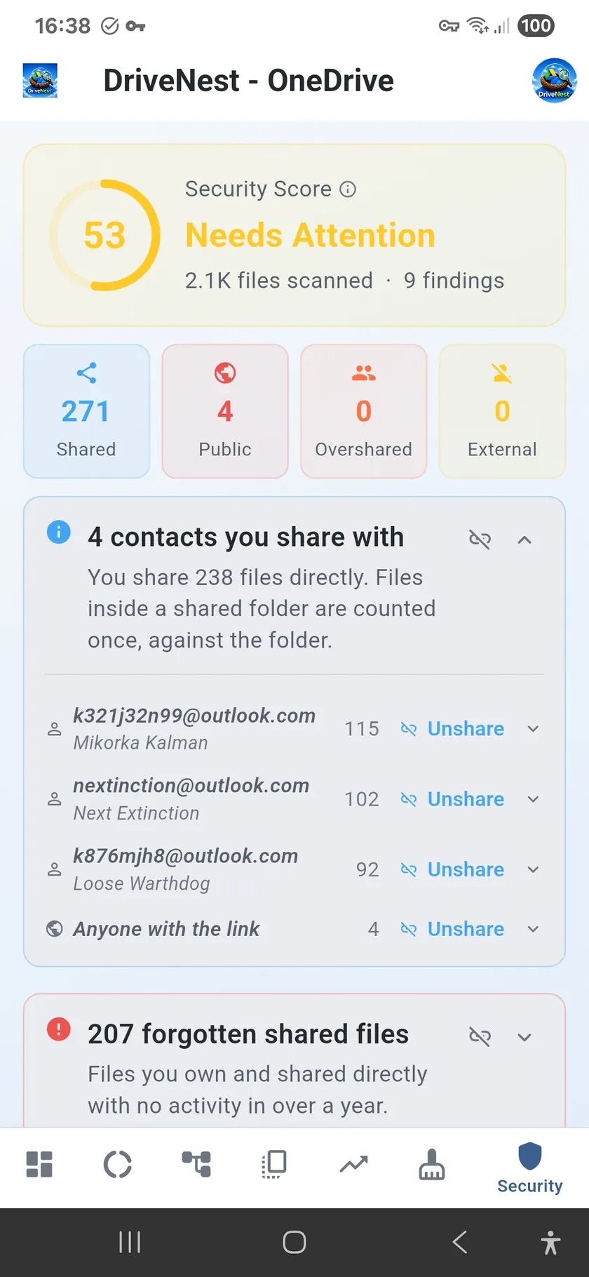 Per-contact sharing breakdown - Light